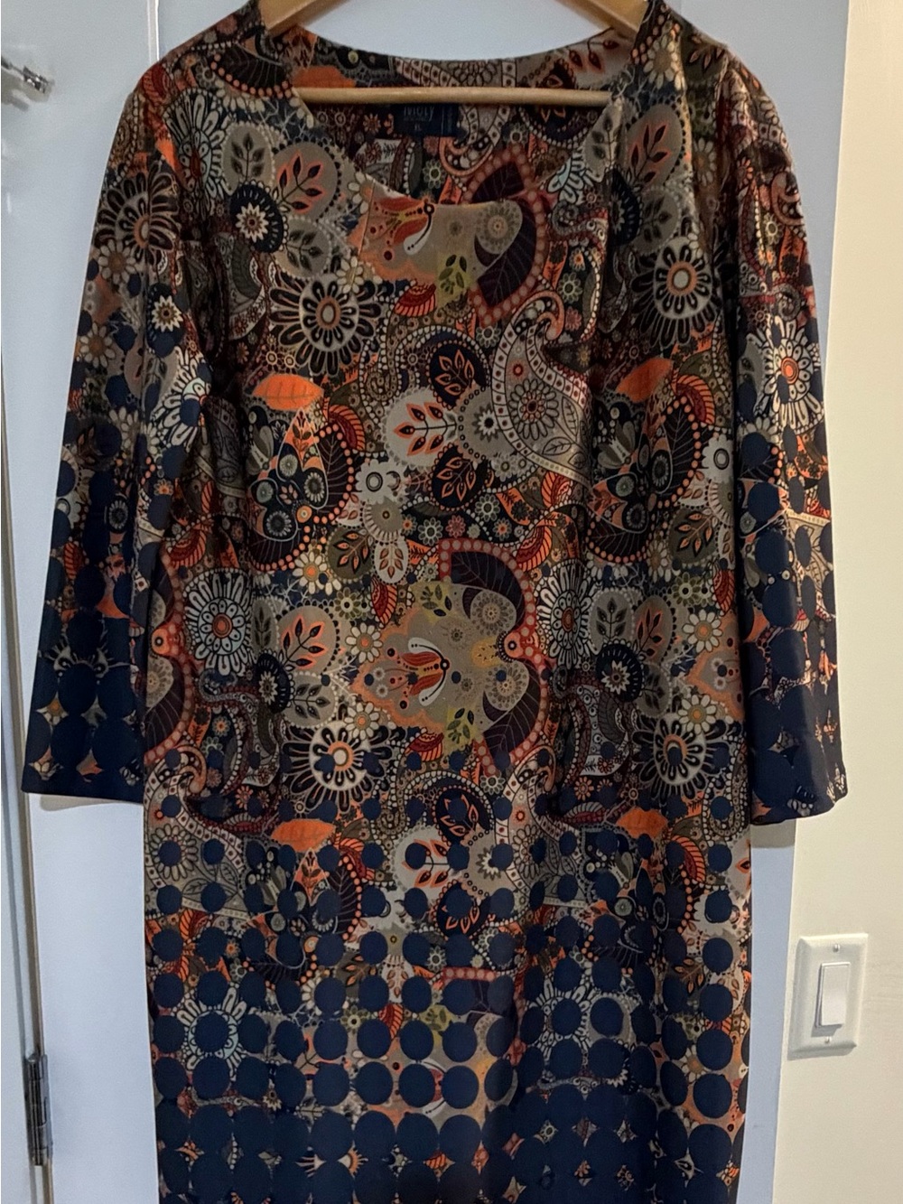 Mely New York Paisley Floral Print Shift Dress XL Long Sleeve Boho